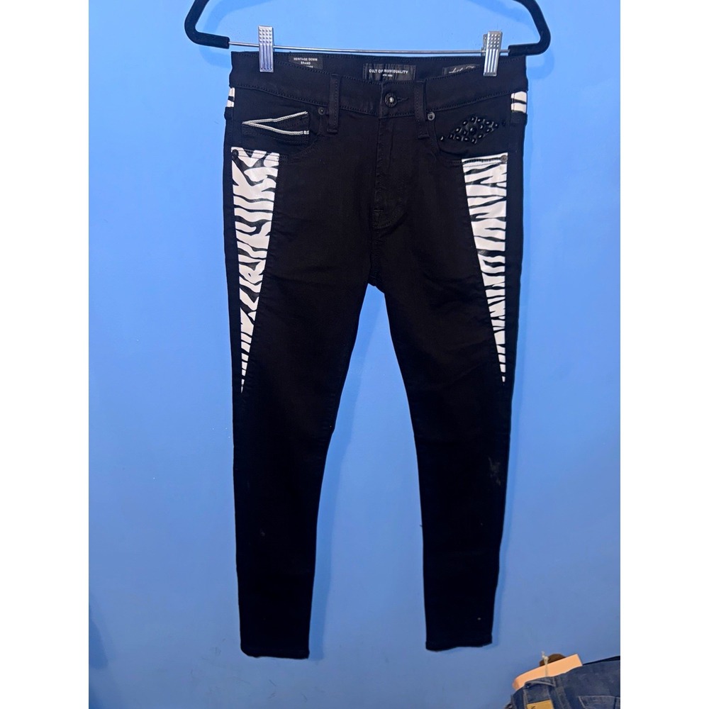 Cult of Individuality Mens Punk Super Skinny Jean Black Zebra Studded 30x32 NWOT